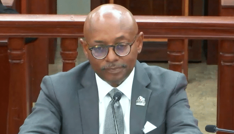 Eugene Jones Jr. testifies Wednesday before the Legislature’s Committee on Housing, Transportation and Telecommunications. (Photo courtesy VI Legislature)