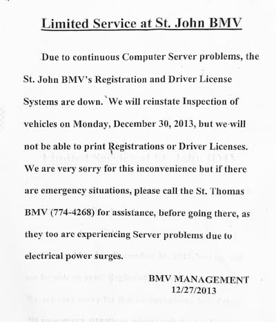 BMV’s Computer Problems Create “Big Jam Up”  at Inspection Lane, Annoying Year-end Customers