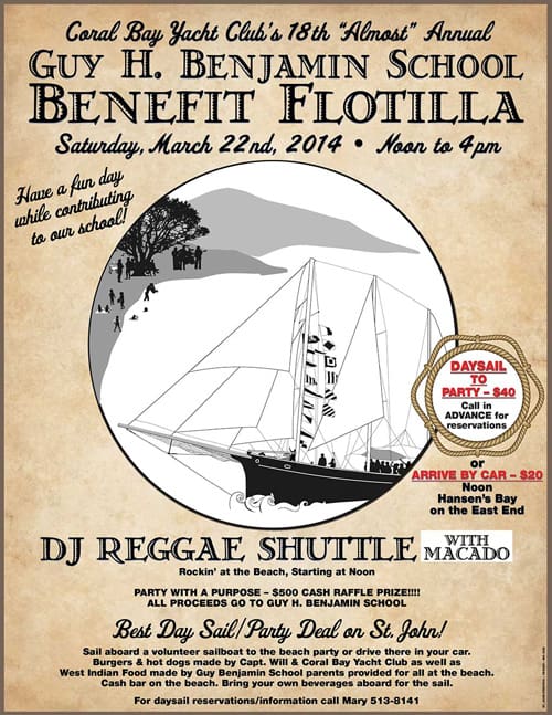 Coral Bay Yacht Club’s 18th Flotilla Benefit Party for Guy Benjamin School Tomorrow, March 22