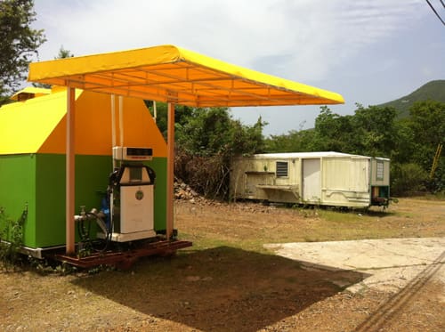 Portable Gas Station on Shore of Coral Bay Sprouts Bright Yellow Awning and Looks Ready To Open