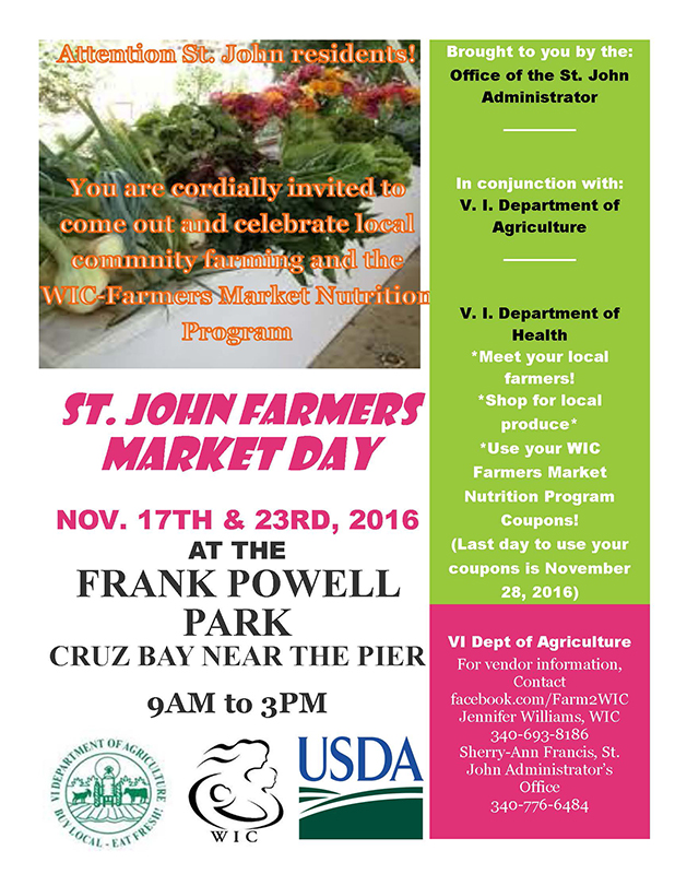 WIC Farmers’ Market Nutrition Program Farmers Market Events on St. John – Nov. 17 & 23