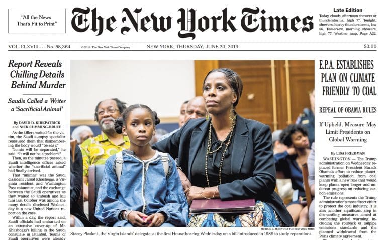 V.I. Delegate on Front Page of New York Times