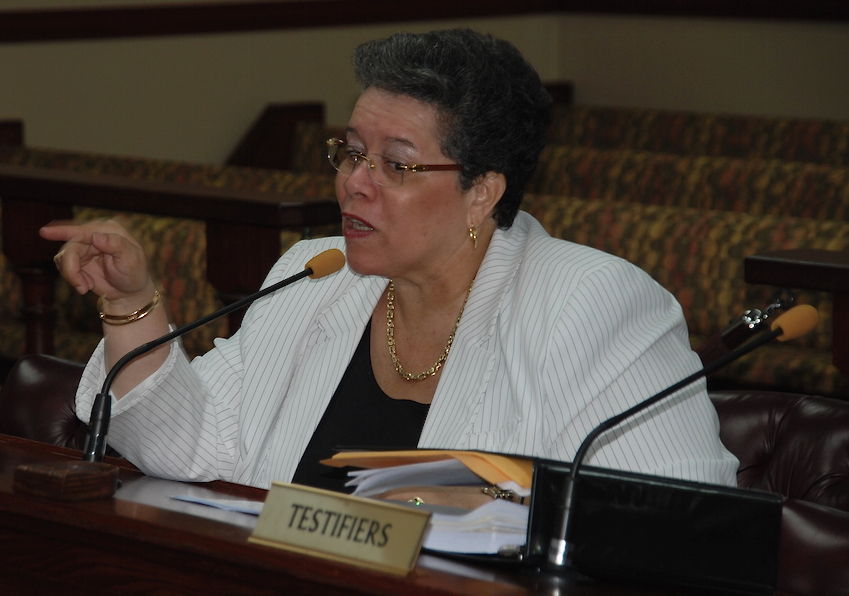 Former Casino Control Commission Chairwoman Violet Ann Golden testifies as chairwoman before the Senate in 2015. (File photo by Barry Leerdam, the V.I. Legislature)