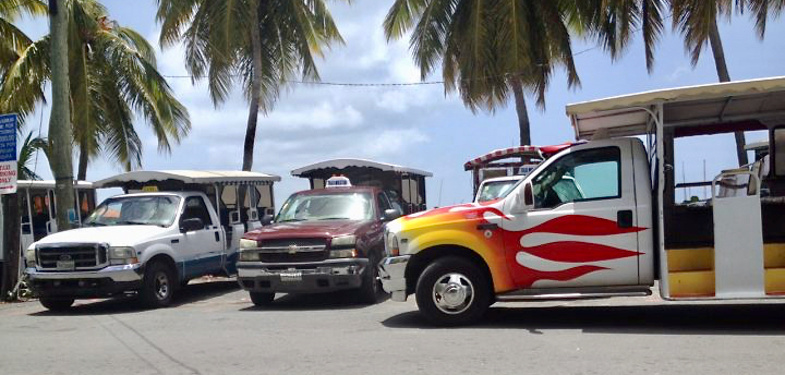 Taxis wait to take tourists around St. John.