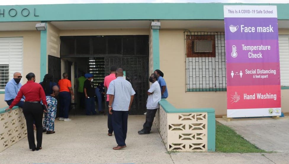 At Claude O. Markoe Elementary School on St. Croix, over-sized safety signage mounted at the front of the school. (Submitted photo)