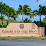 Signage at the entrance to UVI from Queen Mary Highway, University of the Virgin Islands