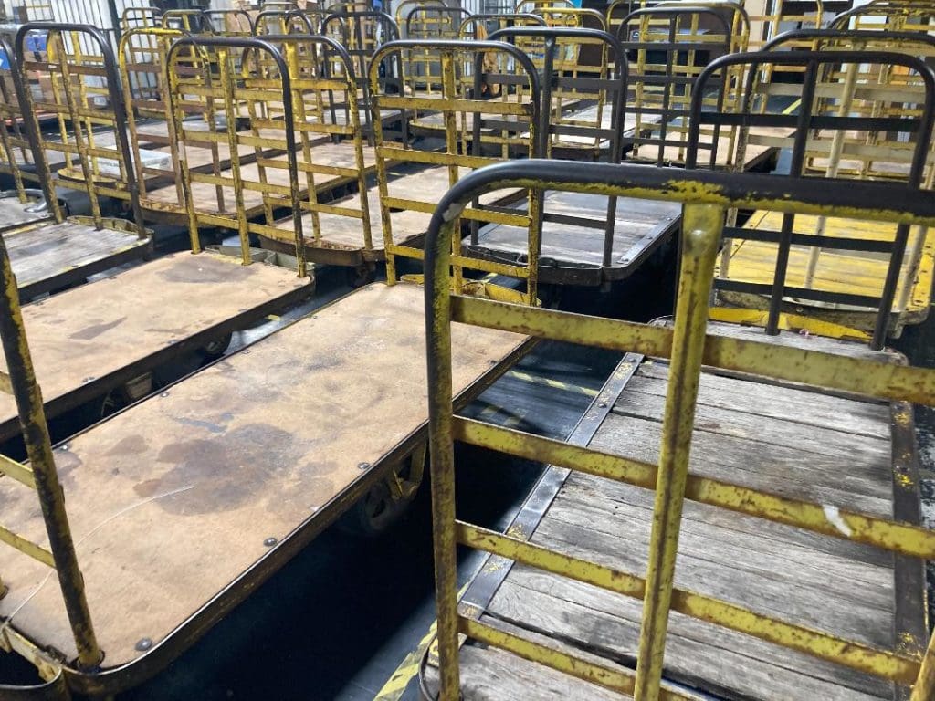 Carts used to move packages around at the Aubrey Ottley post office in St. Thomas. (Source photo by Adisha Penn)