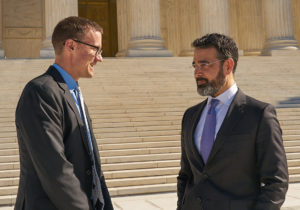 Equally American President Neil Weare speaking with Attorney Hermann Ferré, who argued on behalf of Mr. Vaello Madero, after the argument (Photo by Chantale Wong Photography)