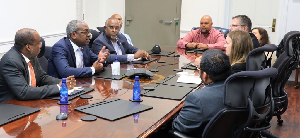 Office of Gun Violence Prevention Director Antonio Emanuel hosts a meeting between Governor Albert Bryan Jr. and V.I. Police Commissioner Ray Martinez with representatives from the National Network of Safe Communities.