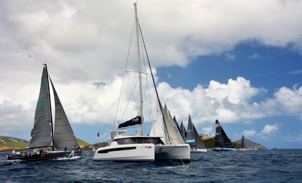 Boats line up Thursday at the start of the Round the Rocks Race. (Photo by Dean Barnes)