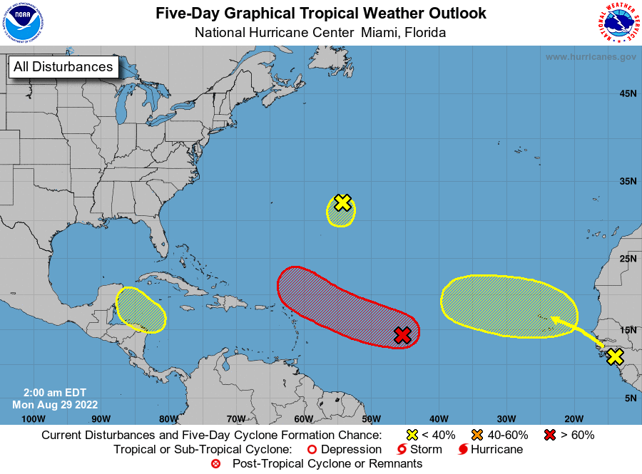 The National Weather Service and National Hurricane Center are monitoring four tropical systems, including one that could impact the U.S. Virgin Islands in the coming days. (Image courtesy of National Hurricane Center)