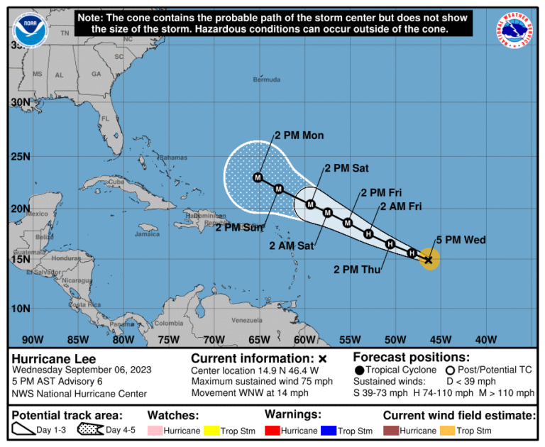 Update: Tropical Storm Lee Now Hurricane Lee