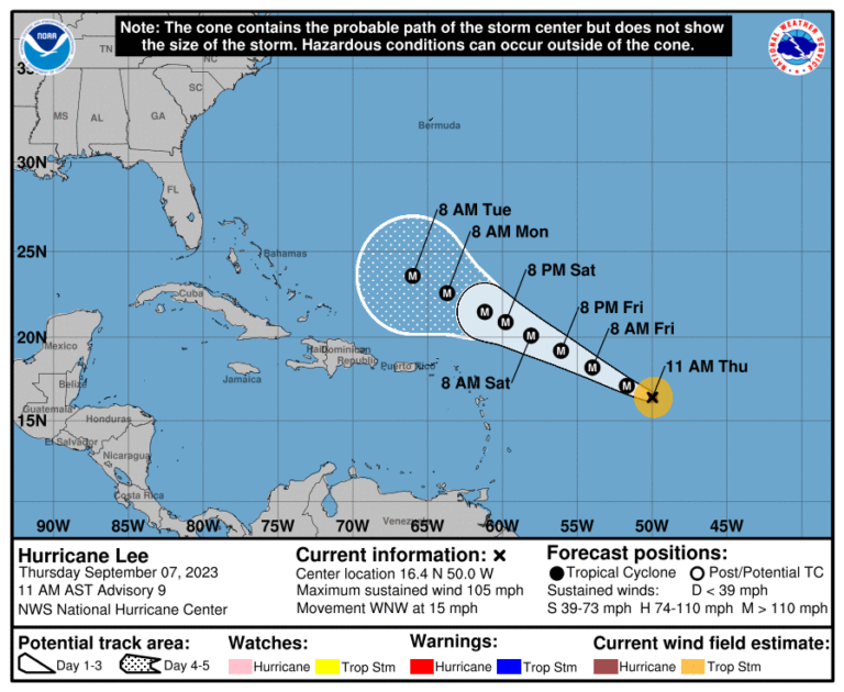 Lee Intensifies, Expected to Pass North of USVI and PR