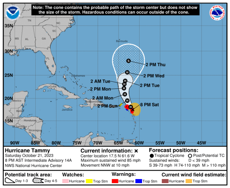 Hurricane Tammy Update: System Forecast to Pass Near the USVI, Puerto Rico; Heavy Rain Possible
