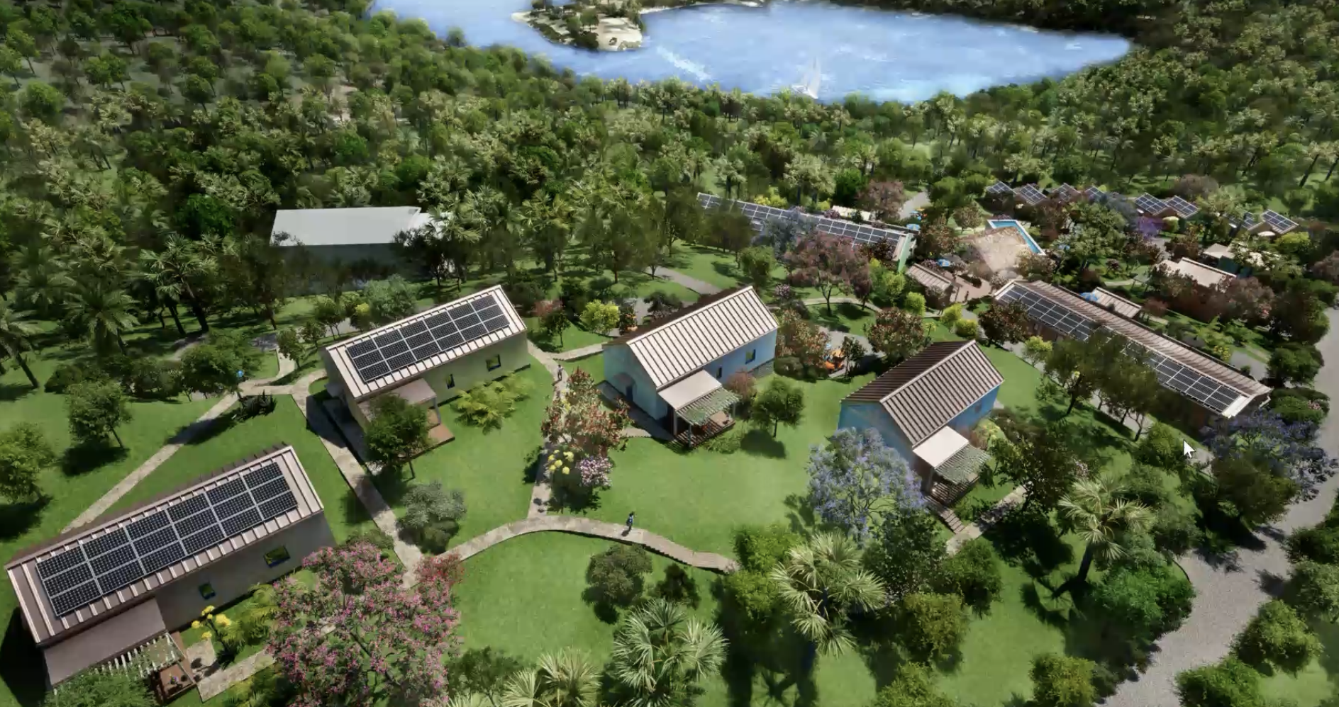 A rendering of the Flamingo Bay Eco Resort that will be built on Water Island. (Screenshot from CZM meeting)