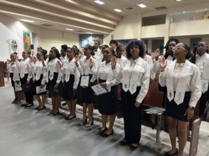 Students from the St. Croix Career and Technical Education Center pledge into the National Technical Honor Society. (Source photo by Diana Dias)