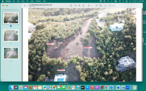 A screenshot shows an encroachment beyond a neighbor’s boundary line during site preparation at GHL’s property 9-3 Est. Glucksberg. (Photo courtesy Michael Milne)