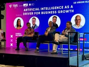 From left, Shaun Van Weelden, Human Data and Former Open AI, Mark Minevich, president & GP at Going Global Ventures and AI contributor at Forbes, and Juan Manuel Rodriguez, senior manager ISOC at Liberty Latin America. (Source photo by Nyomi Gumbs)