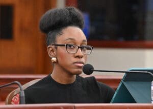 Laurika Jude gave details about the Paradise48 Film Festival to Senators on Friday. (Photos by Alvin Burke JR. and Barry Leerdam, Legislature of the Virgin Islands)