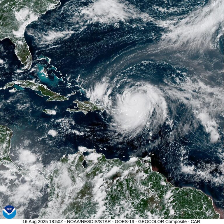 Hurricane Erin Strengthens to Category 5, Skirts North of U.S. Virgin Islands and Puerto Rico