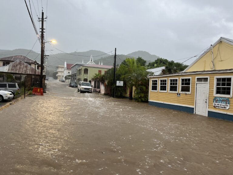 Heavy rainfall fell over Christiansted, St. Croix, during the early hours of Thursday, Sept. 18, 2025. The island remained under a Flash Flood Warning until at least 10 a.m., and schools and government offices are closed territory wide. (Source photo by Jesse Daley)