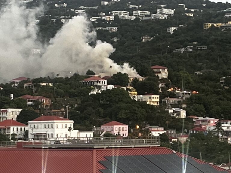 Smoke billows from the scene of a fire early Wednesday near Blackbeard's Castle on St. Thomas. (Submitted photo)