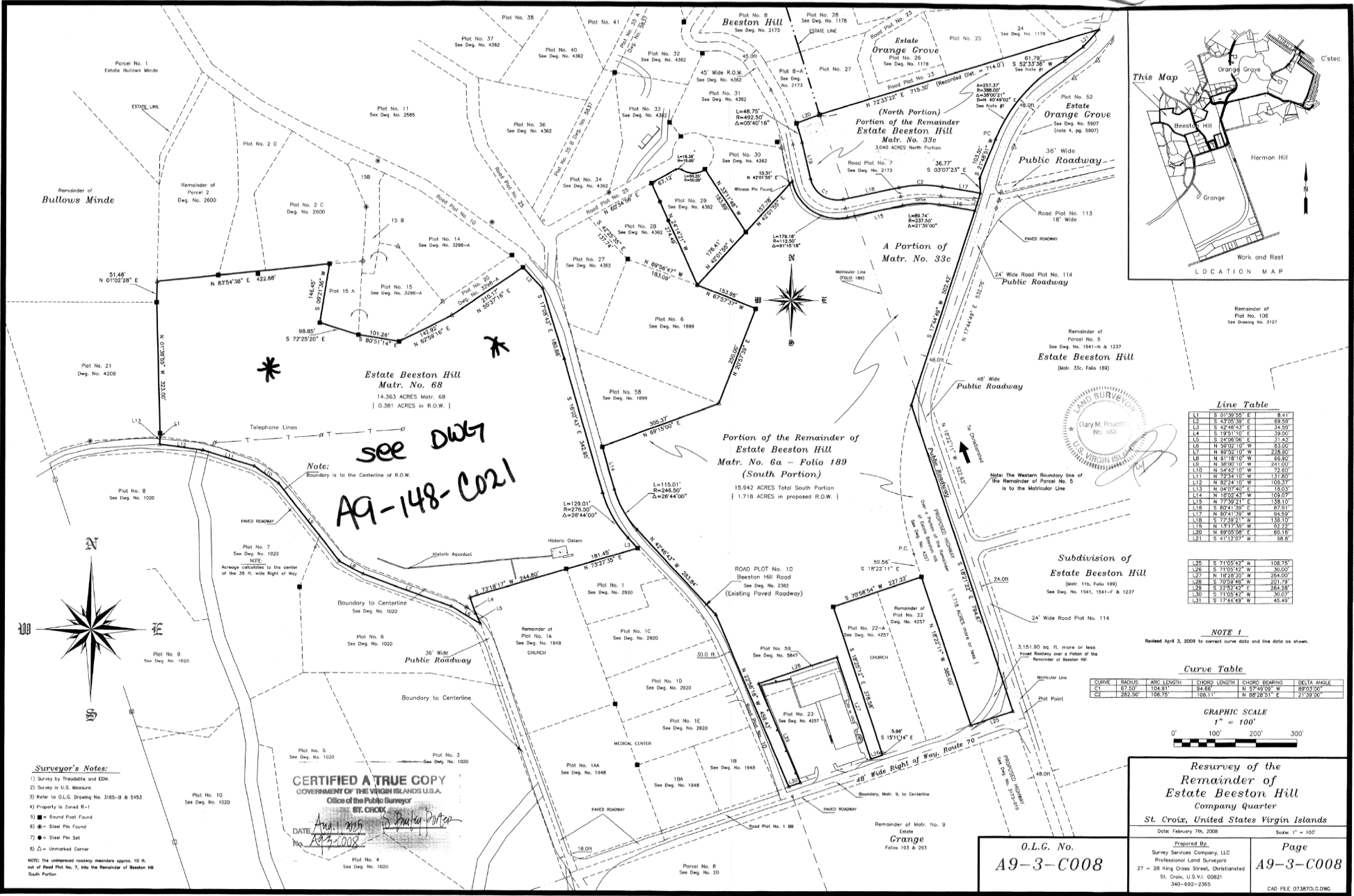 This survey shows the parcel, a portion of Remainder of Estate Beeston Hill (South Portion) Matricular No. 6a, Company Quarter, that is seeking a zoning change from R-1 to B-2. (Image courtesy DPNR)