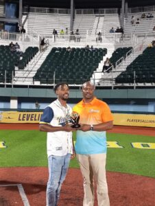 USVI Jonathan Ponder accepts All-Tournament Award at 7th Caribbean Baseball Cup. (Submitted Photo).