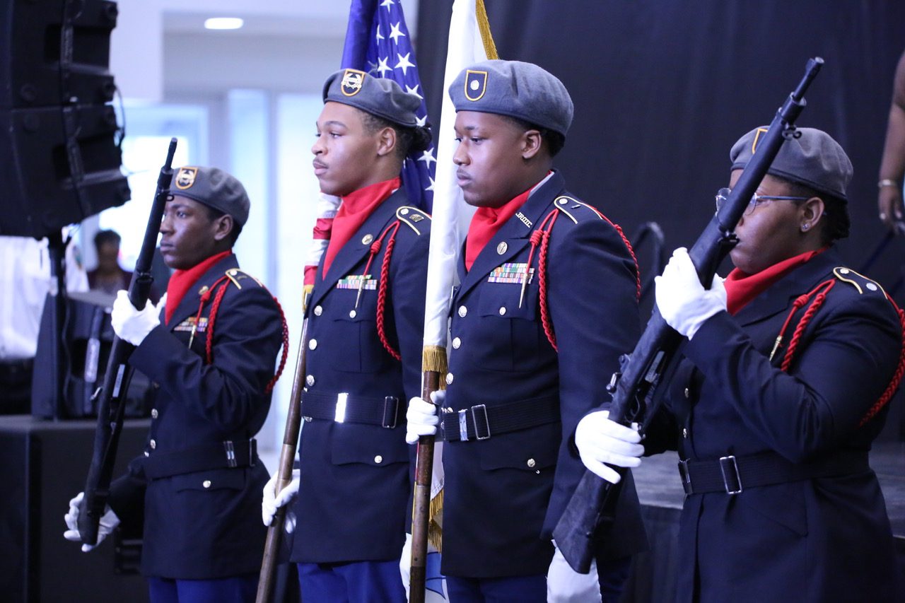 Members of the Junior Reserve Officers’ Training Corps form an honor guard at the ceremony. (Photos by Saidah Sekou and Jamal Potter Legislature of the Virgin Islands)