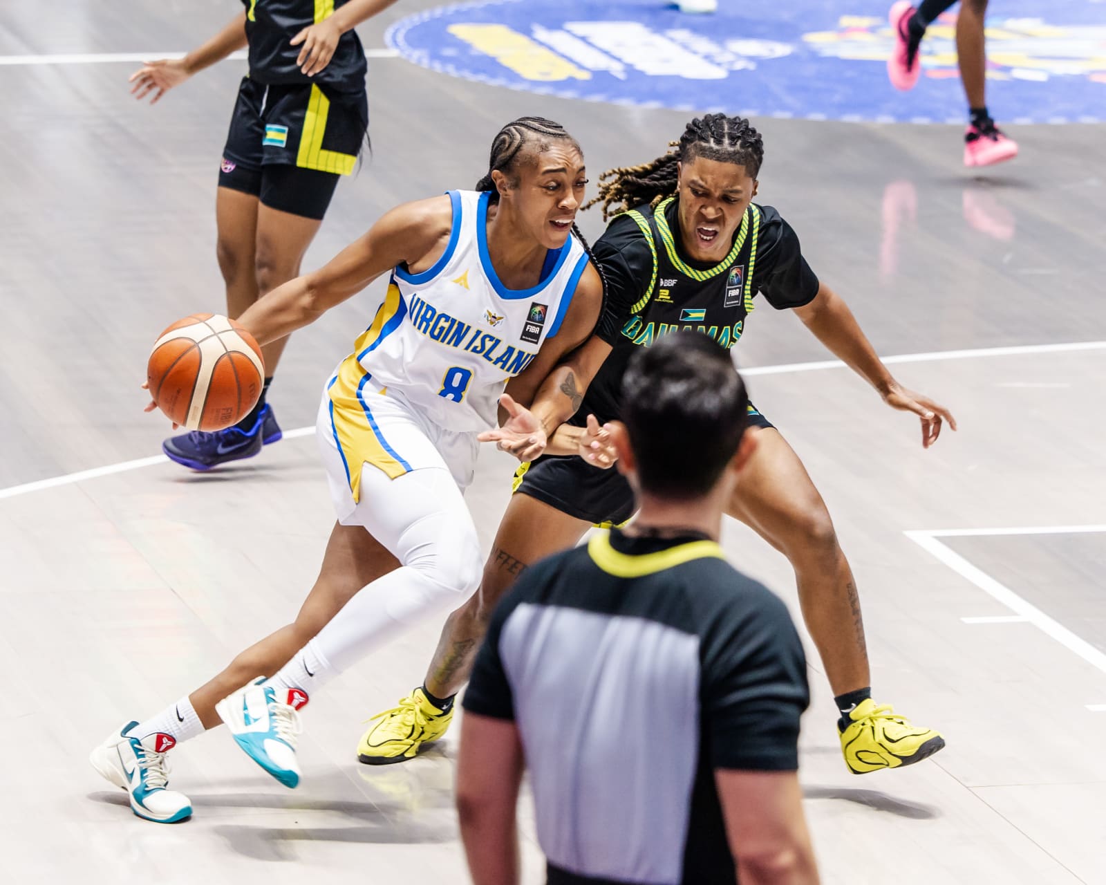 Imani Tate, #8 for the USVI, drives the ball to the basket during the USVI quarterfinalgame against the Bahamas at the FIBA Women’s CentroBasket Qualifier. (Submitted Photo).